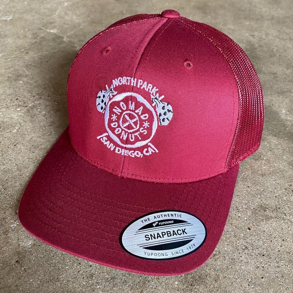 Embroidered Nomad Donuts Snapback Hat - CRANBERRY - [aka]